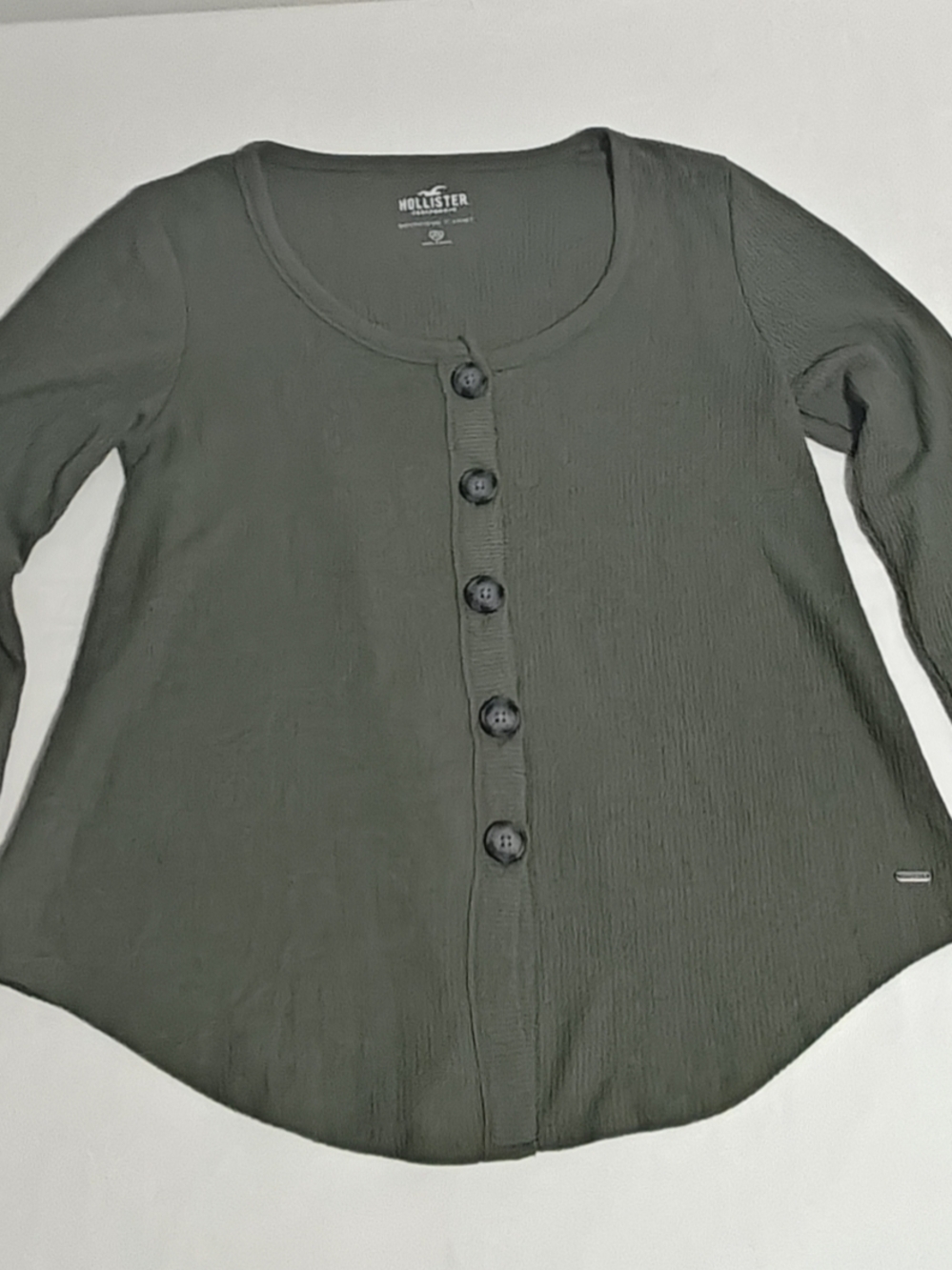 Hollister Olive Green Button-Front Long Sleeve Ribbed Top